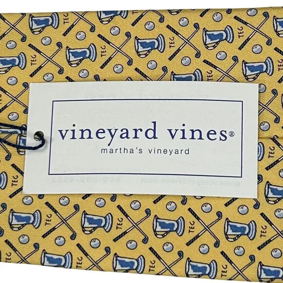 Vineyard Vines Custom Collection NWT Yellow Silk Golf Novelty Necktie Tie - Picture 5 of 9